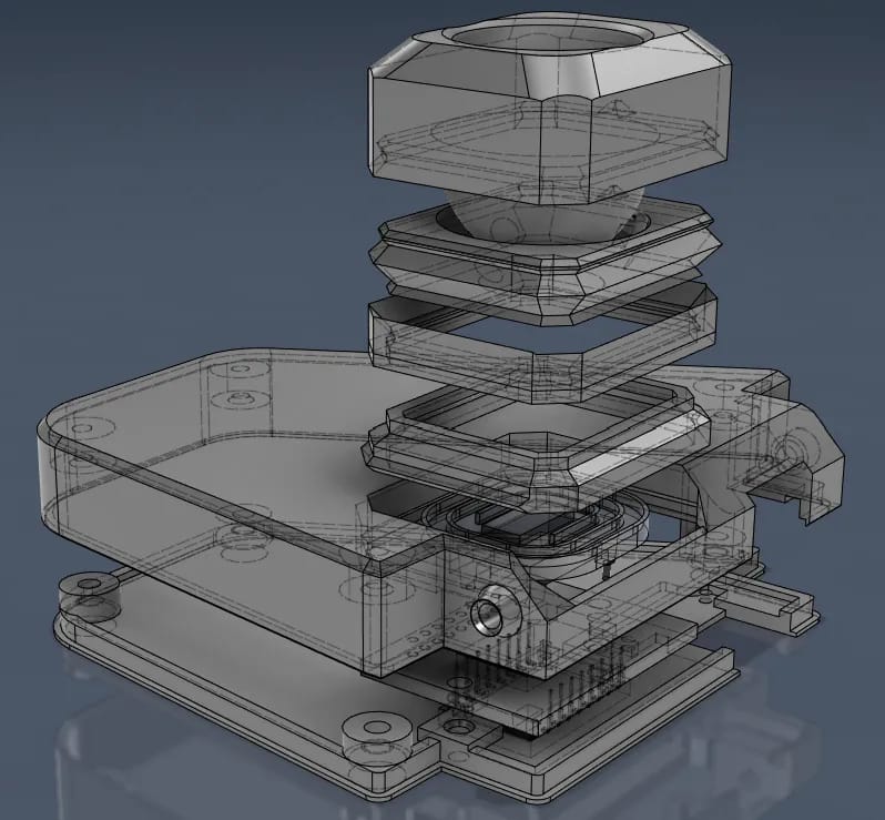 An exploded diagram of the final housing.