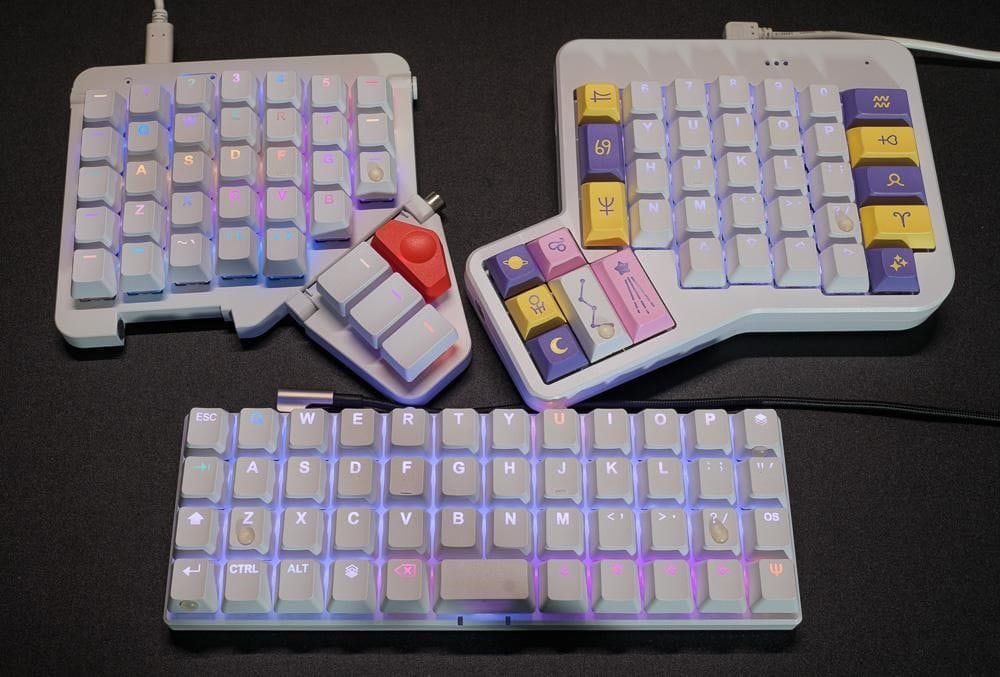 closeup of ErgoDox EZ and Planck EZ keyboards