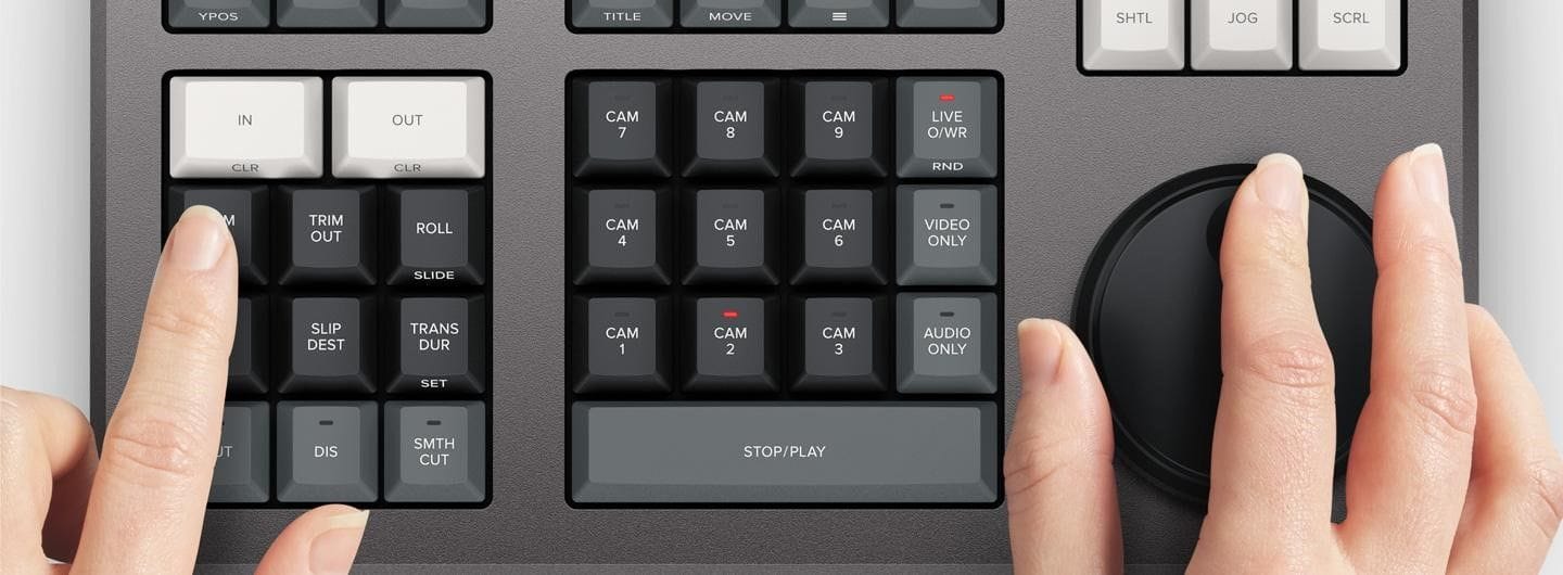 closeup of DaVinci Resolve Speed Editor Keyboard