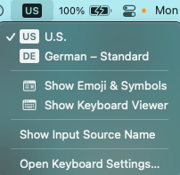 Selecting layout in macOS toolbar