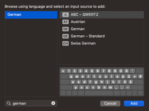 German layout options in macOS