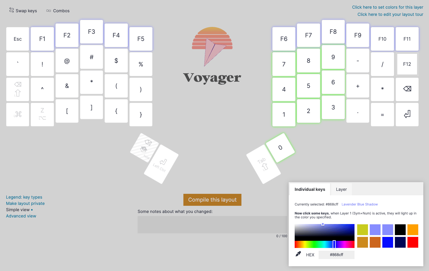 Setting colors for a few keys at once in Oryx