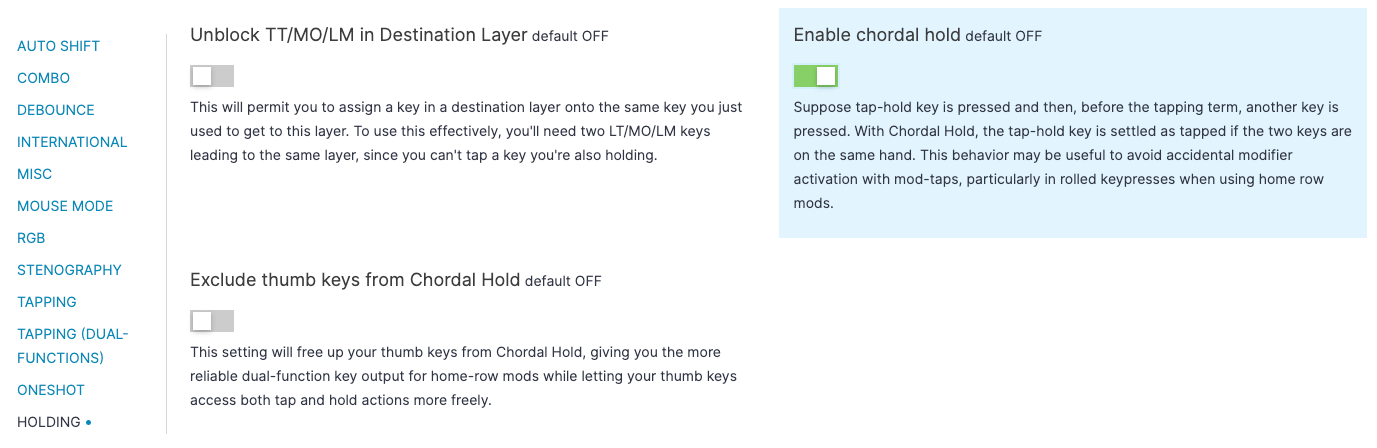 The chordal hold setting