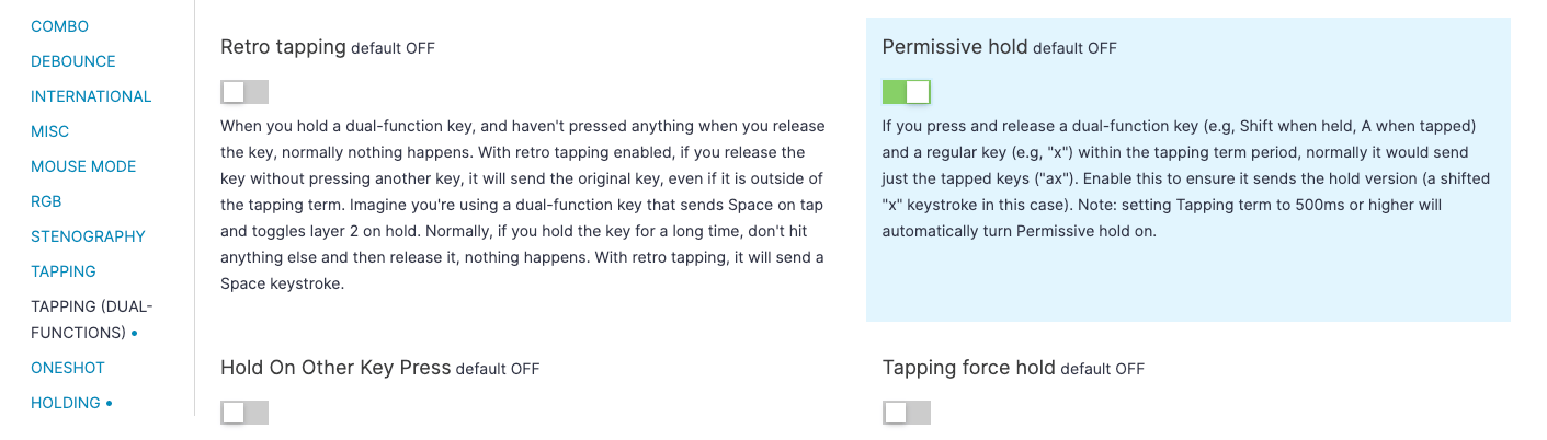 The permissive hold setting