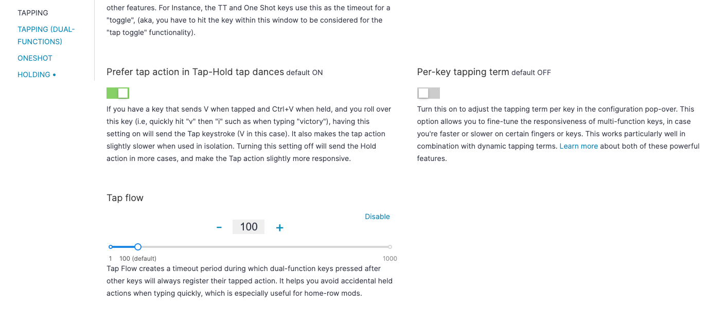 The tap flow setting