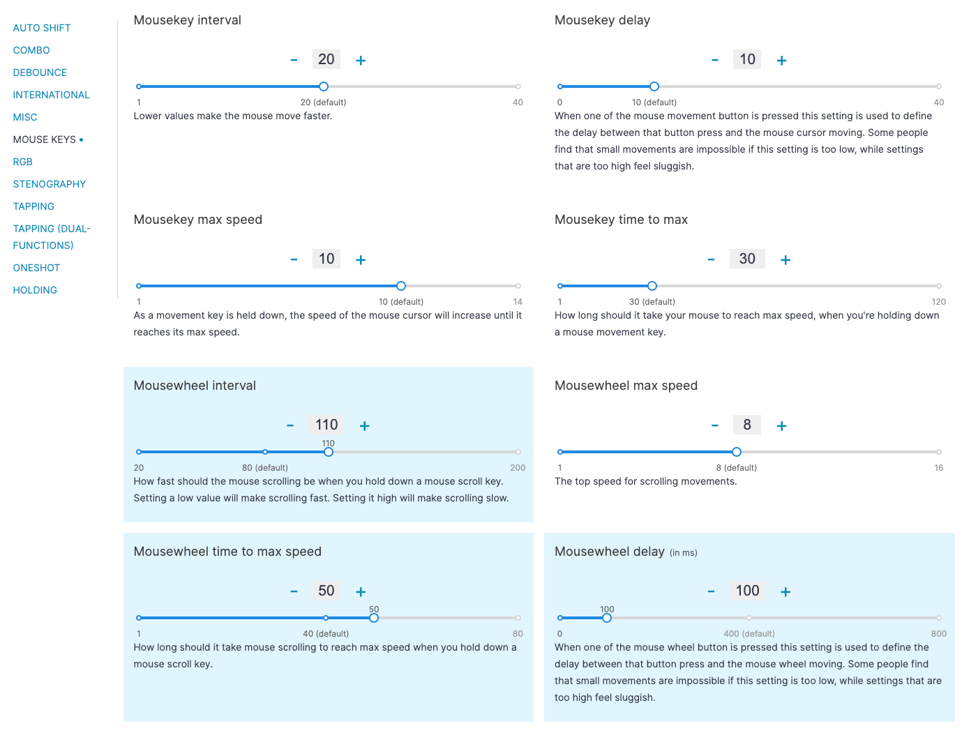 The many mouse settings