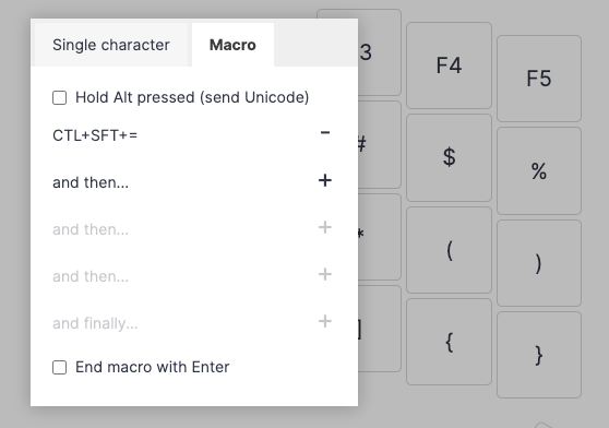 A base character with two modifiers in an Oryx macro