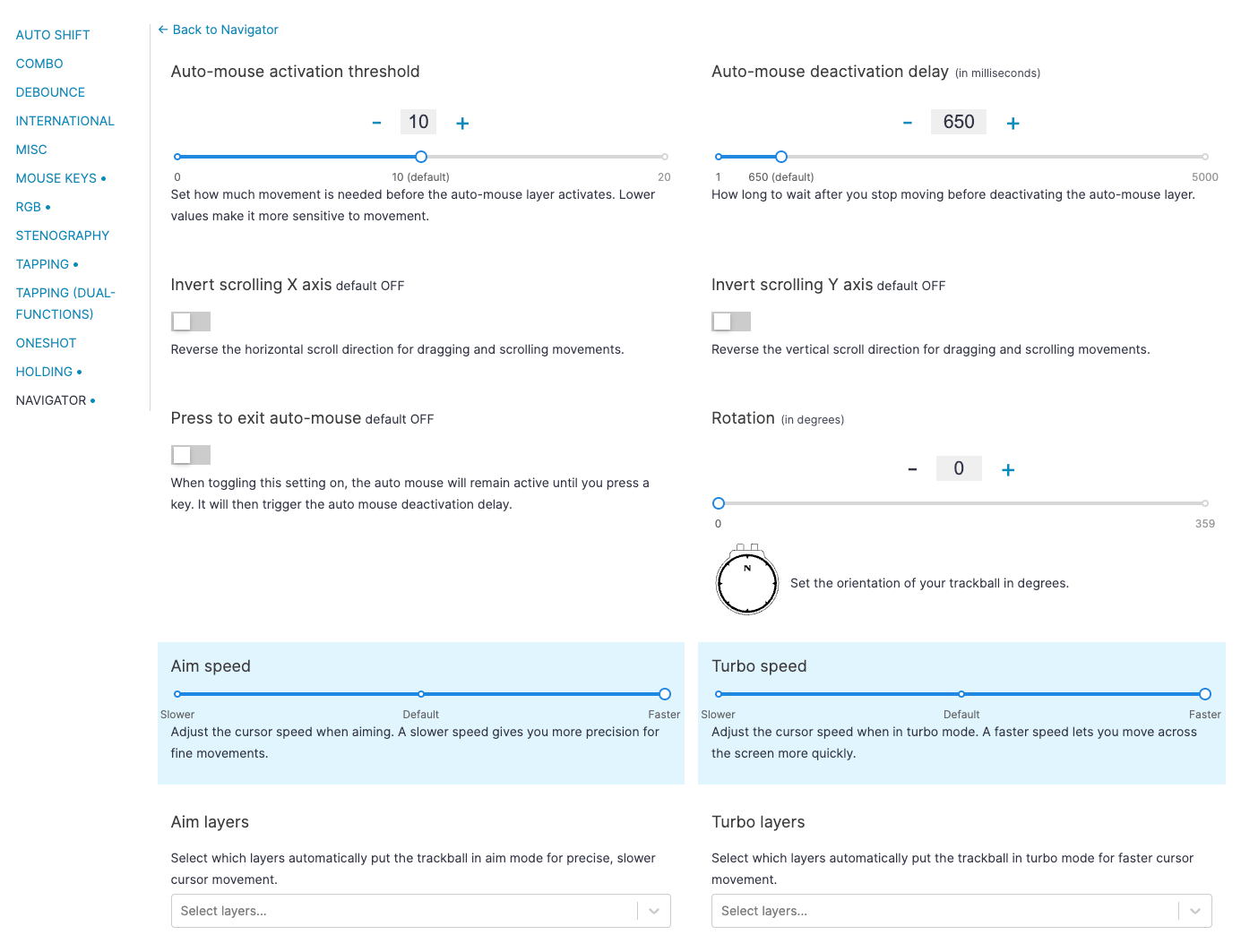 Setting to adjust the speed of Aim and Turbo
