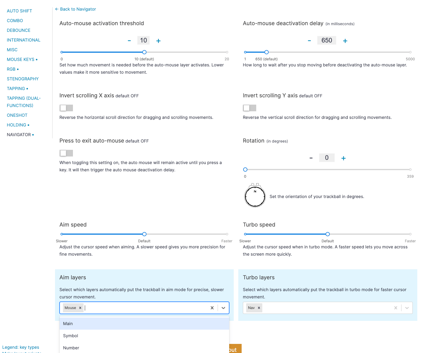 Setting to activate Aim and Turbo automatically