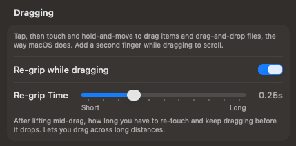 Dragging settings