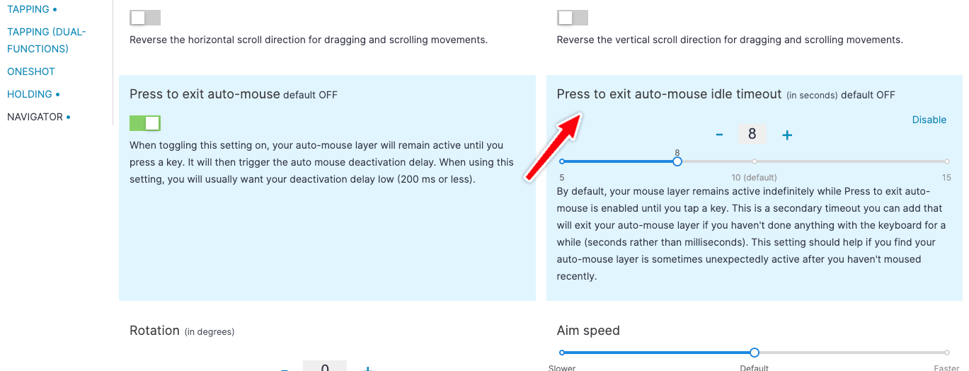 New idle timeout setting