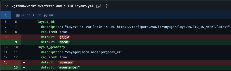 Default Values Change Diff