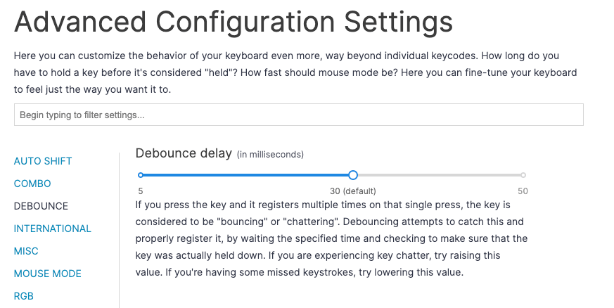 Debounce delay setting in Oryx