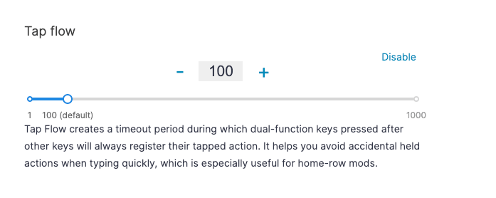The flow tap setting in Oryx