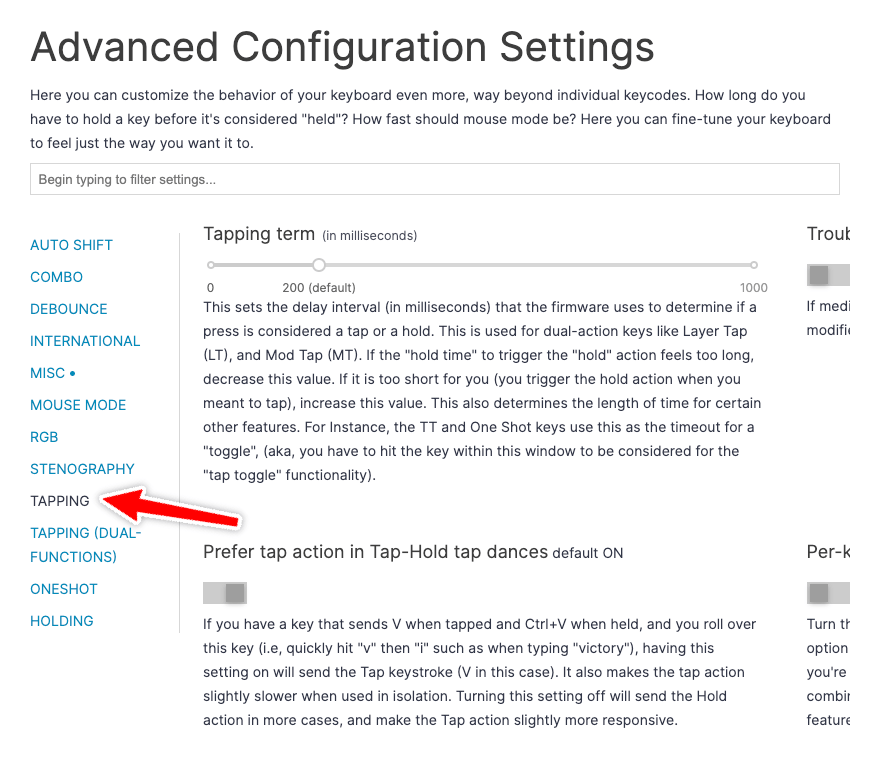 Tapping settings in Oryx