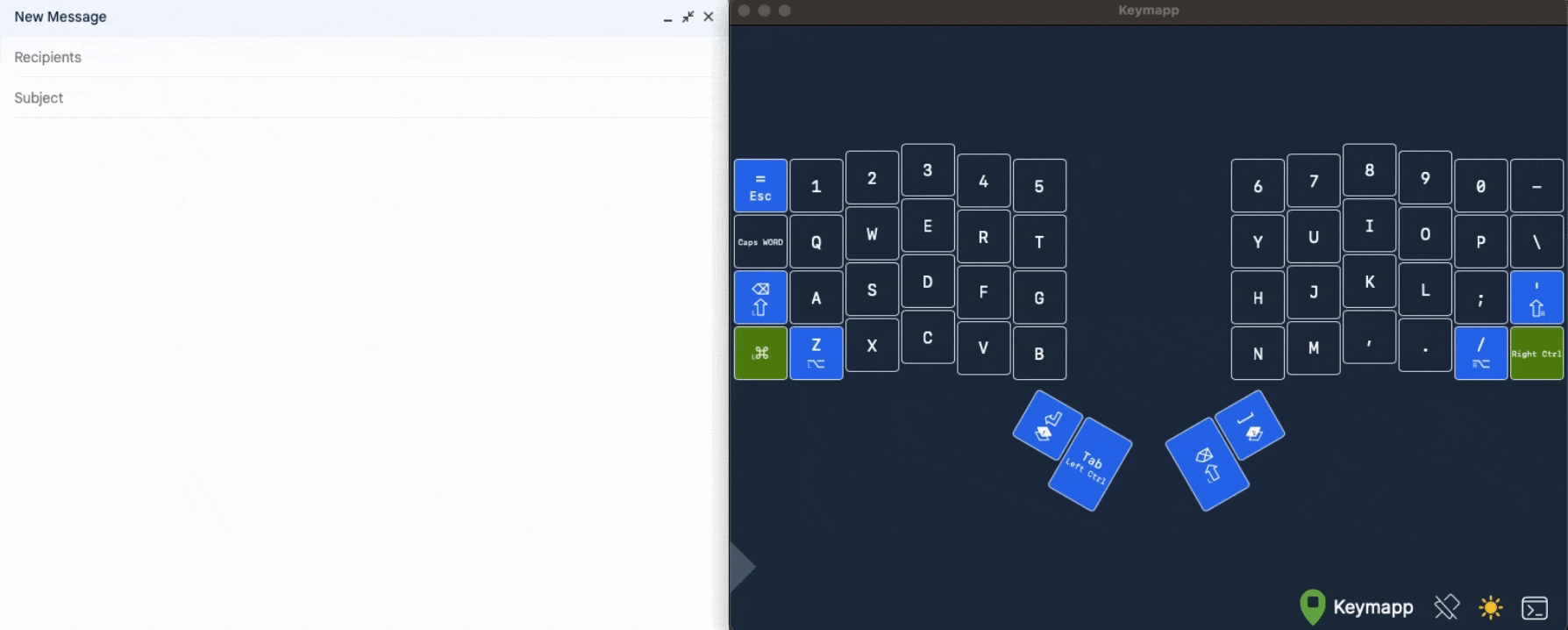 Typing an email with layers