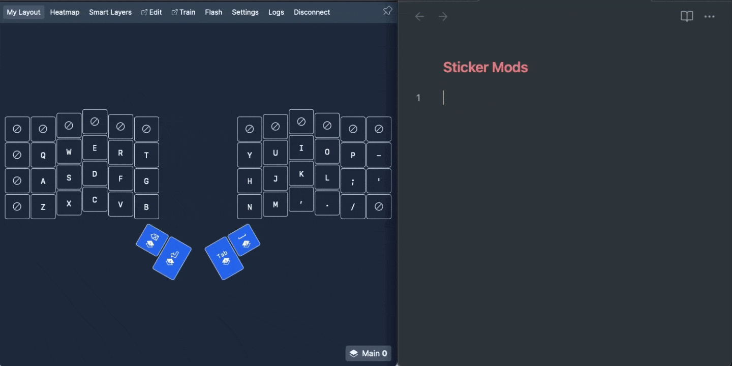 An example of typing with sticker mods
