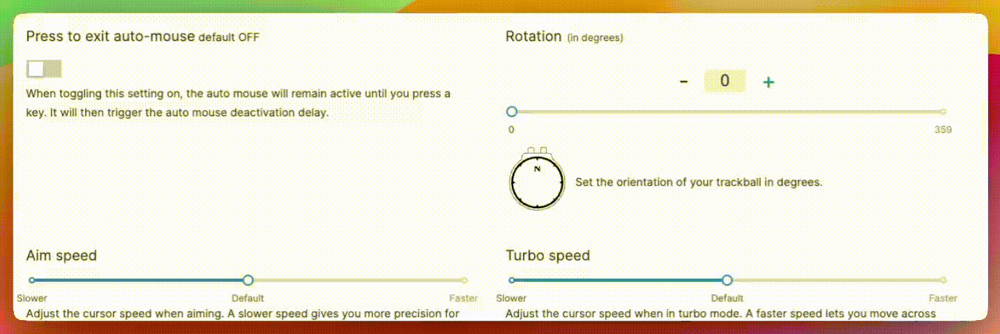 Setting to reorient the Navigator's trackball core