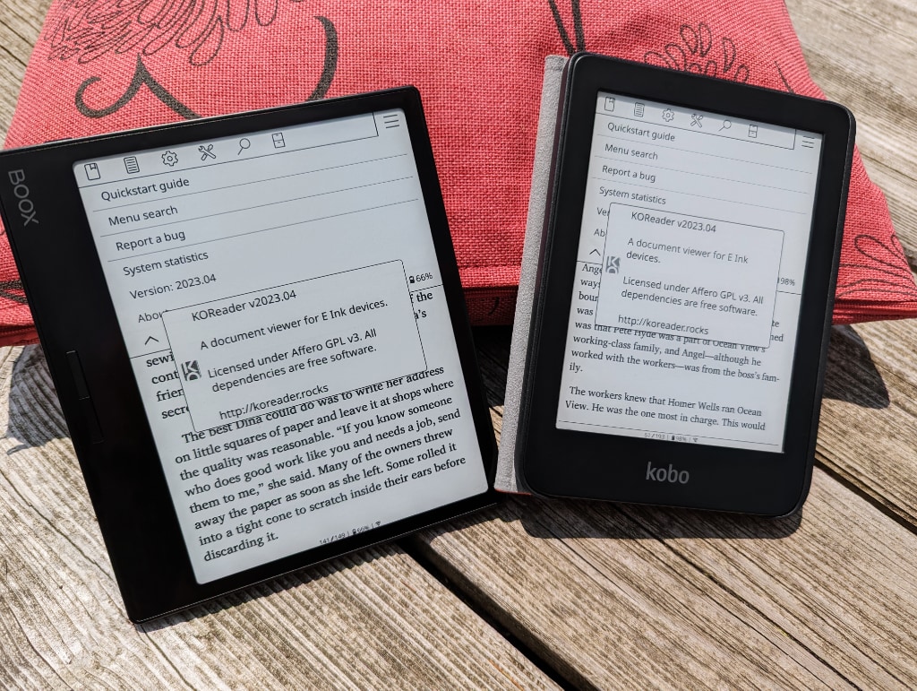 A Boox device and a Kobo device running the same software